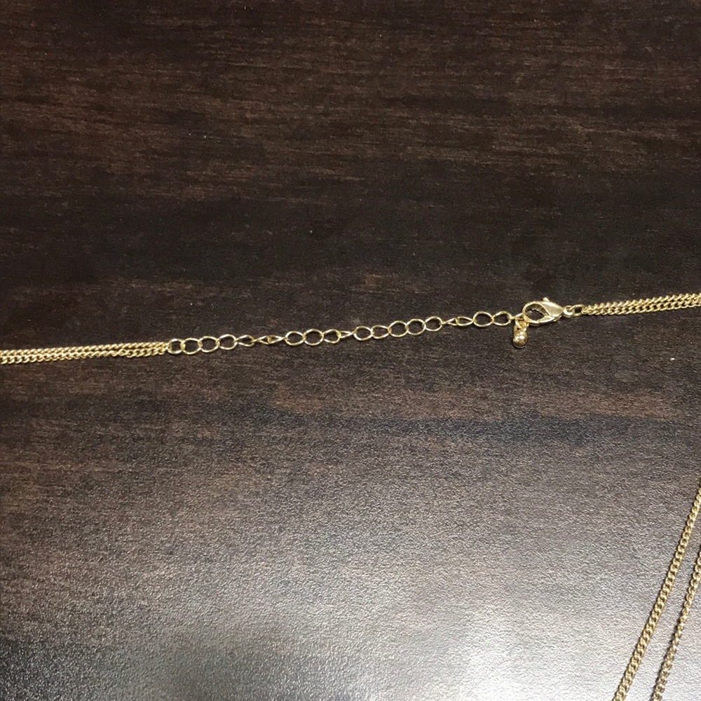 MULTI-STRAND GOLD NECKLACE with BLUE & RED BEADS - Picture 3 of 3